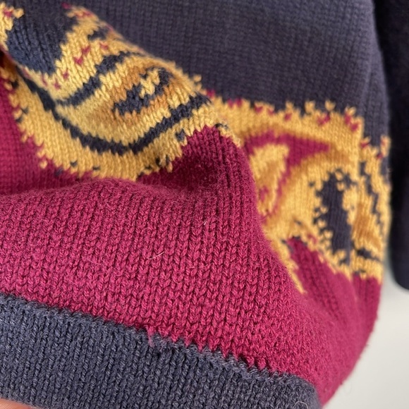 Vintage 90’s Principles Petite Collection Cardigan Navy Taupe Burgundy Paisley M - Picture 10 of 11